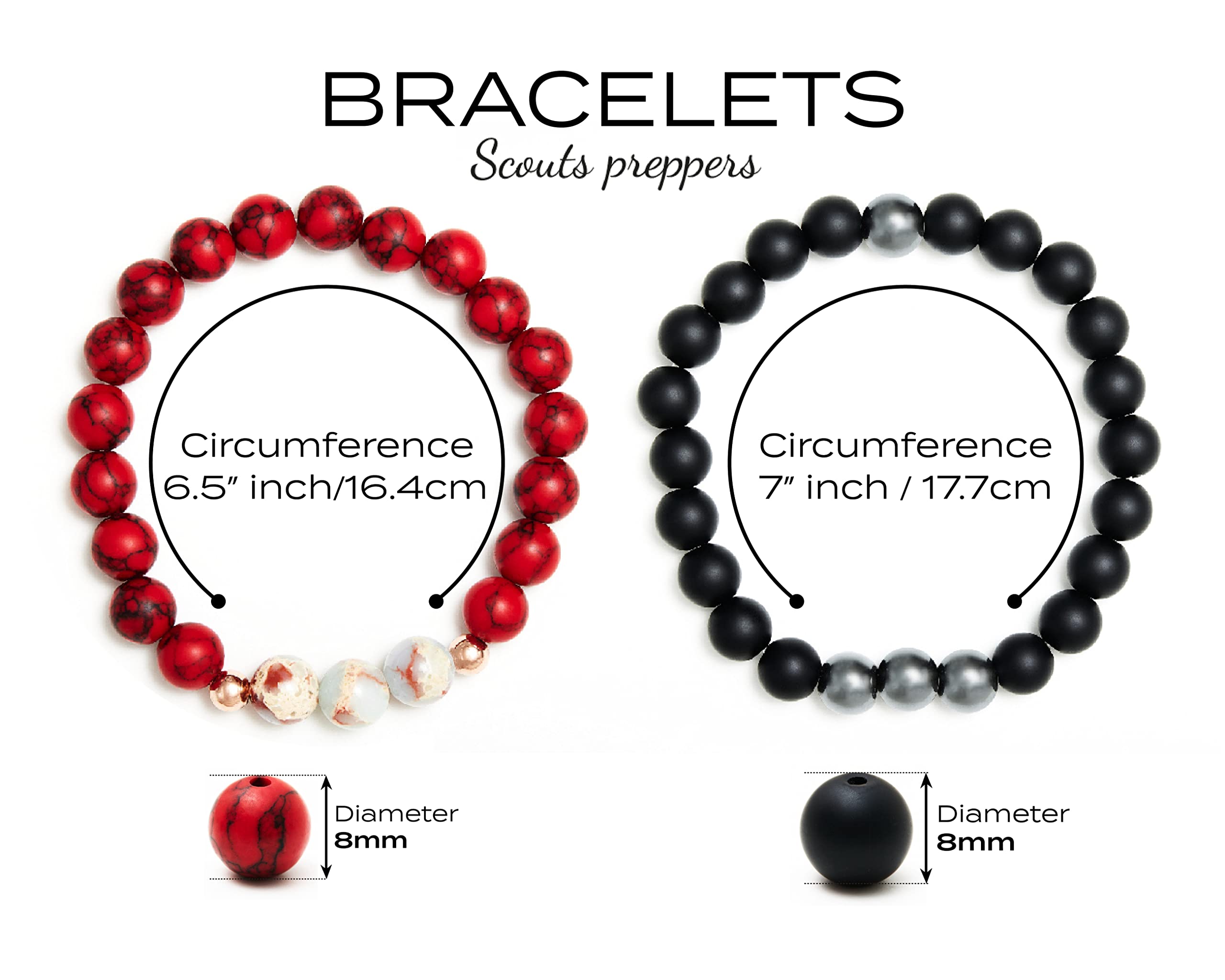 Scouts Preppers Luxury 2pack red&black Beaded Bracelet - Onyx & Hematite PLUS Red Natural Stone Beaded Bracelet - Meaningful Unisex Design Beads for Men Women Xmas Gift, Black,Turquoise