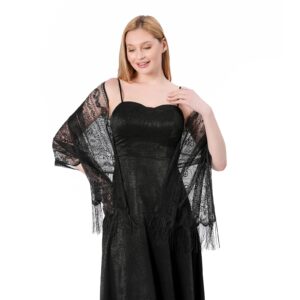 Ladiery Lace Shawls and Wraps For Women Evening Party Dress, Soft Cashew Floral Lightweight Fringe Stole for Wedding