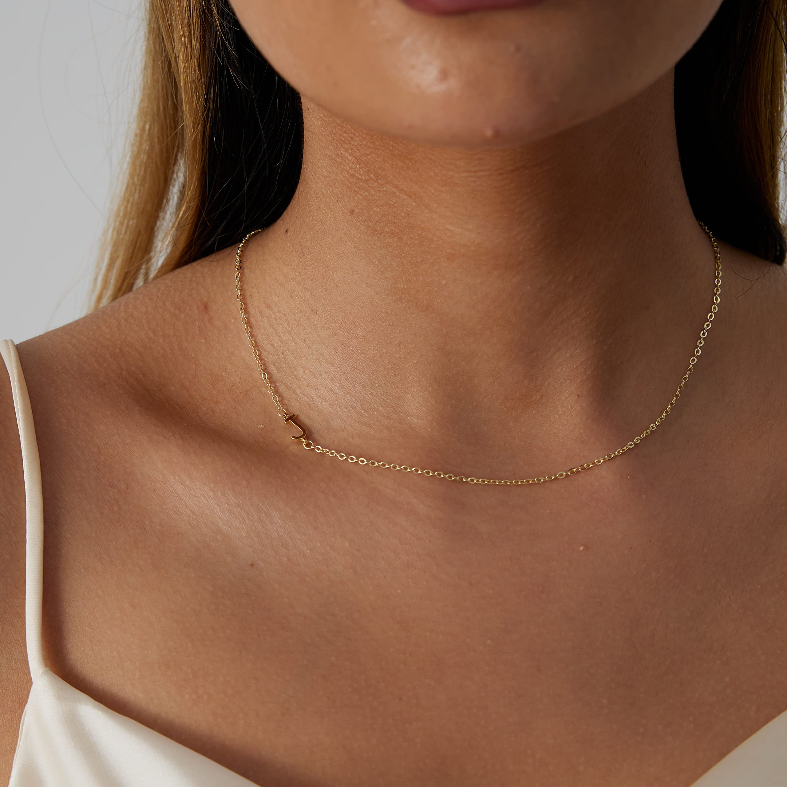 Sewyer Tiny Sideways Initial Choker Necklace for Women Dainty 14K Gold Plated Initial Necklace Personalized Letter Choker Everyday Jewelry