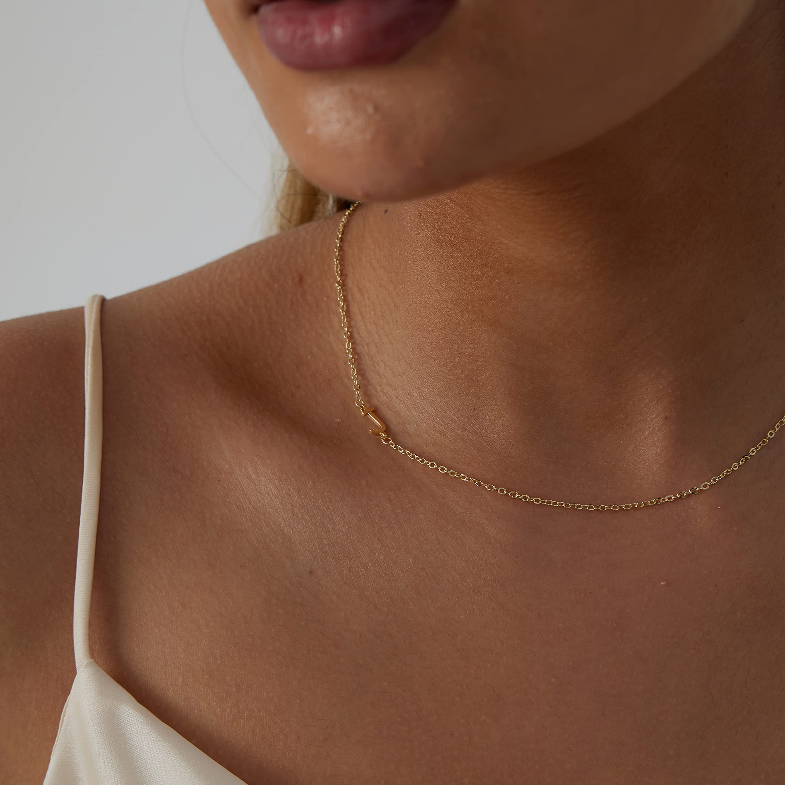 Sewyer Tiny Sideways Initial Choker Necklace for Women Dainty 14K Gold Plated Initial Necklace Personalized Letter Choker Everyday Jewelry