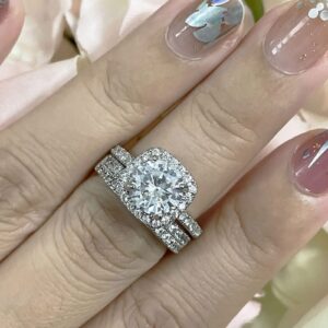 Ahloe Jewelry CEJUG 18K White Gold Bridal Ring Set for Women Halo Cubic Zirconia Engagement Promise Anniversary Wedding Bands Size 9