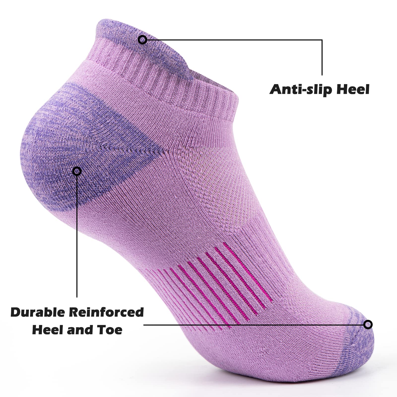 Gonii Ankle Socks Womens Running Athletic No Show Socks Cushioned 5-Pairs