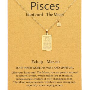 TGOLM 14k Gold Plated Pisces Necklace Moon Tarot Card Constellation Jewelry Birthday Gift for Women