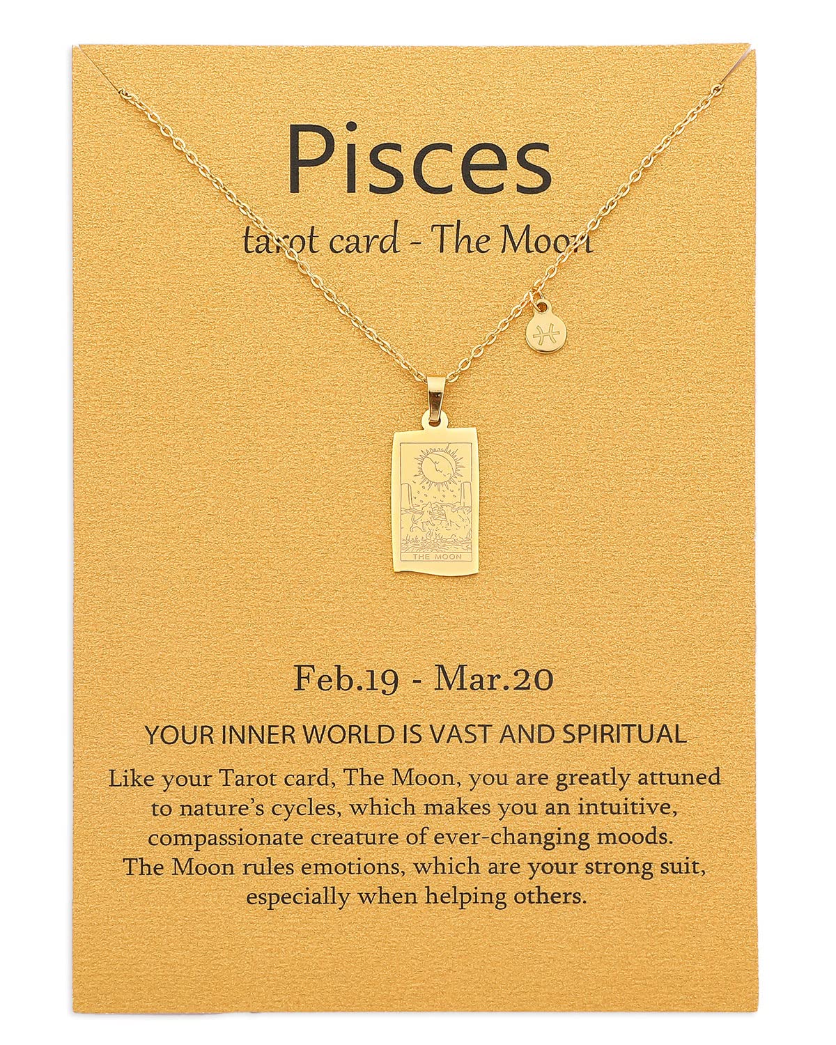 TGOLM 14k Gold Plated Pisces Necklace Moon Tarot Card Constellation Jewelry Birthday Gift for Women