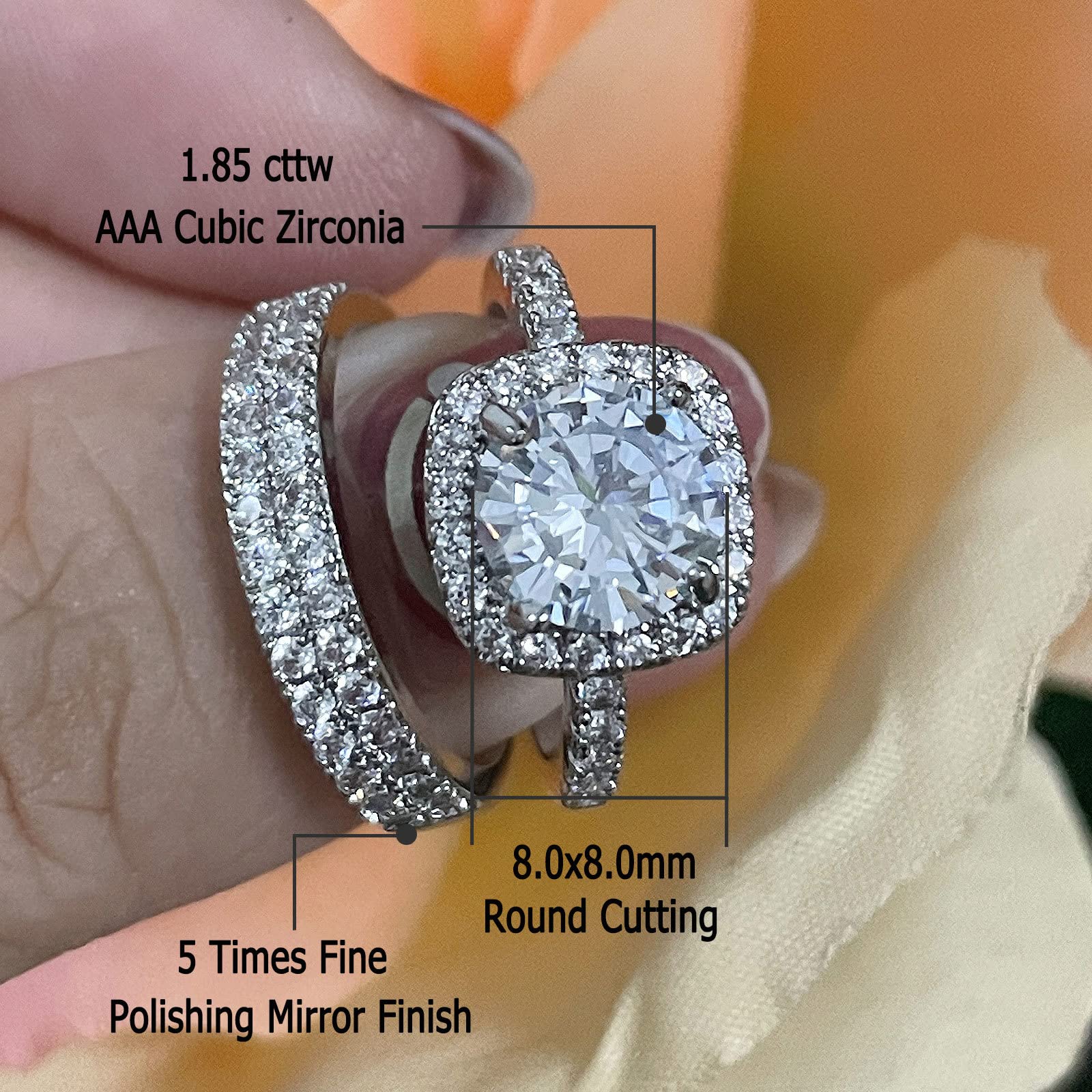 Ahloe Jewelry CEJUG 18K White Gold Bridal Ring Set for Women Halo Cubic Zirconia Engagement Promise Anniversary Wedding Bands Size 9