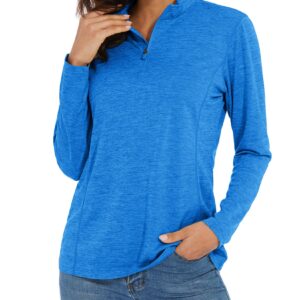 MAGCOMSEN Uv Protection Shirts for Women Long Sleeve Shirts Women Summer Shirts Running Shirts Workout Athletic Shirts Sea Blue L