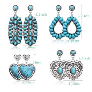 GLBCC Turquoise Earrings for Women Boho Statement Turquoise Heart Teardrop Dangle Earrings Western Country Leaf Earrings Vintage Native American Summer Beach Earrings Jewelry Accessories