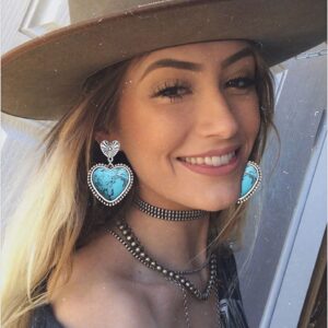 GLBCC Turquoise Earrings for Women Boho Statement Turquoise Heart Teardrop Dangle Earrings Western Country Leaf Earrings Vintage Native American Summer Beach Earrings Jewelry Accessories