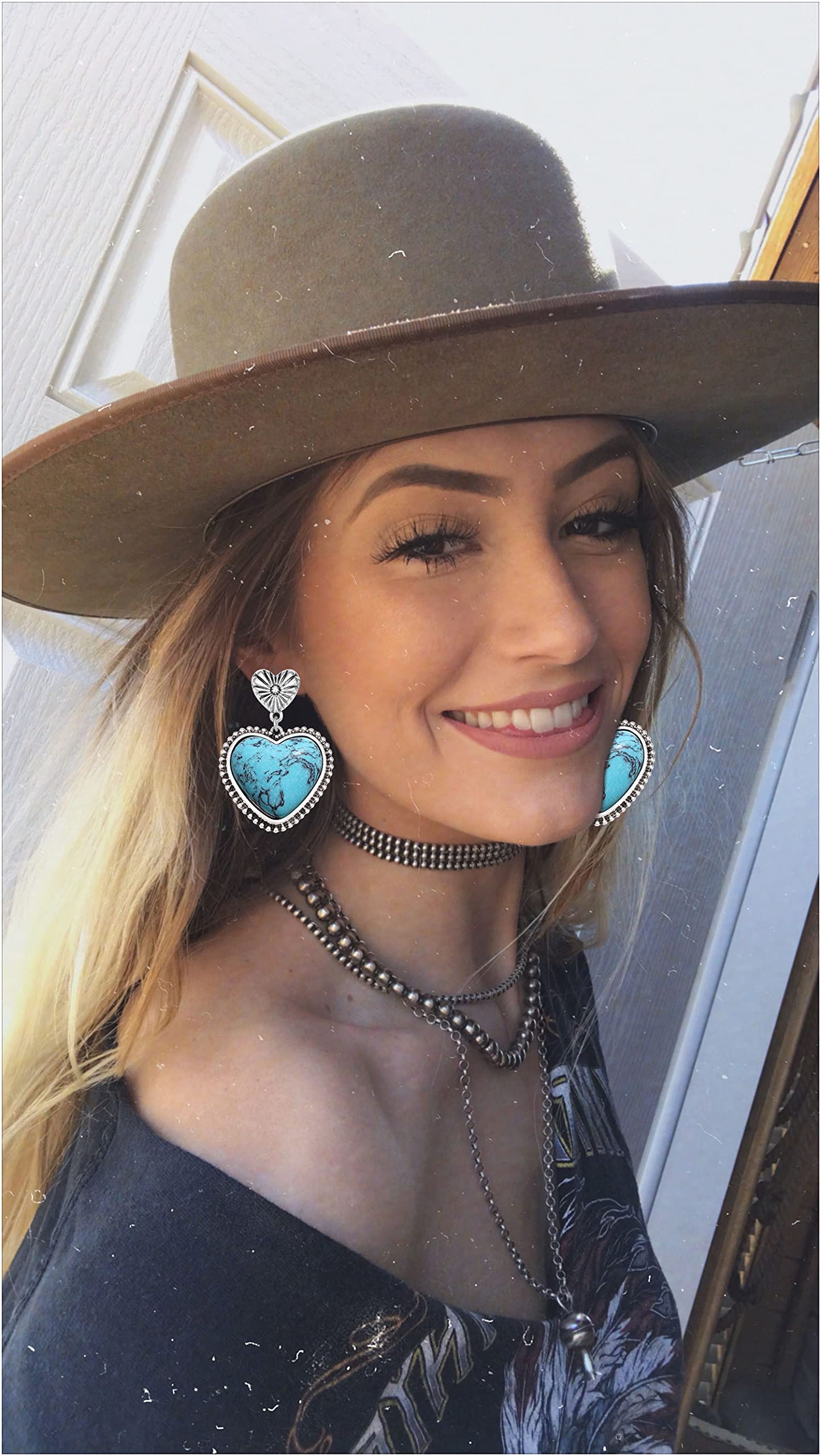 GLBCC Turquoise Earrings for Women Boho Statement Turquoise Heart Teardrop Dangle Earrings Western Country Leaf Earrings Vintage Native American Summer Beach Earrings Jewelry Accessories