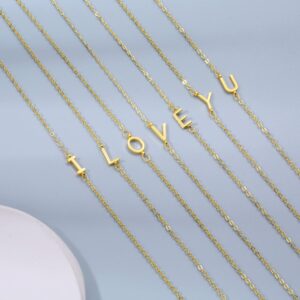 Sewyer Tiny Sideways Initial Choker Necklace for Women Dainty 14K Gold Plated Initial Necklace Personalized Letter Choker Everyday Jewelry