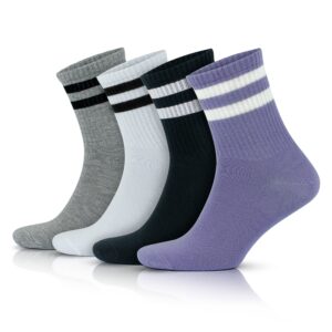 GoWith 3-4 Pairs Cotton Colorful Retro Thin Striped Socks for Men & Women, Casual Soft Lightweight Quarter Socks L/XL, Purple, Model 3501