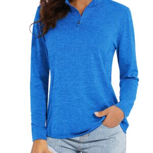 MAGCOMSEN Uv Protection Shirts for Women Long Sleeve Shirts Women Summer Shirts Running Shirts Workout Athletic Shirts Sea Blue L