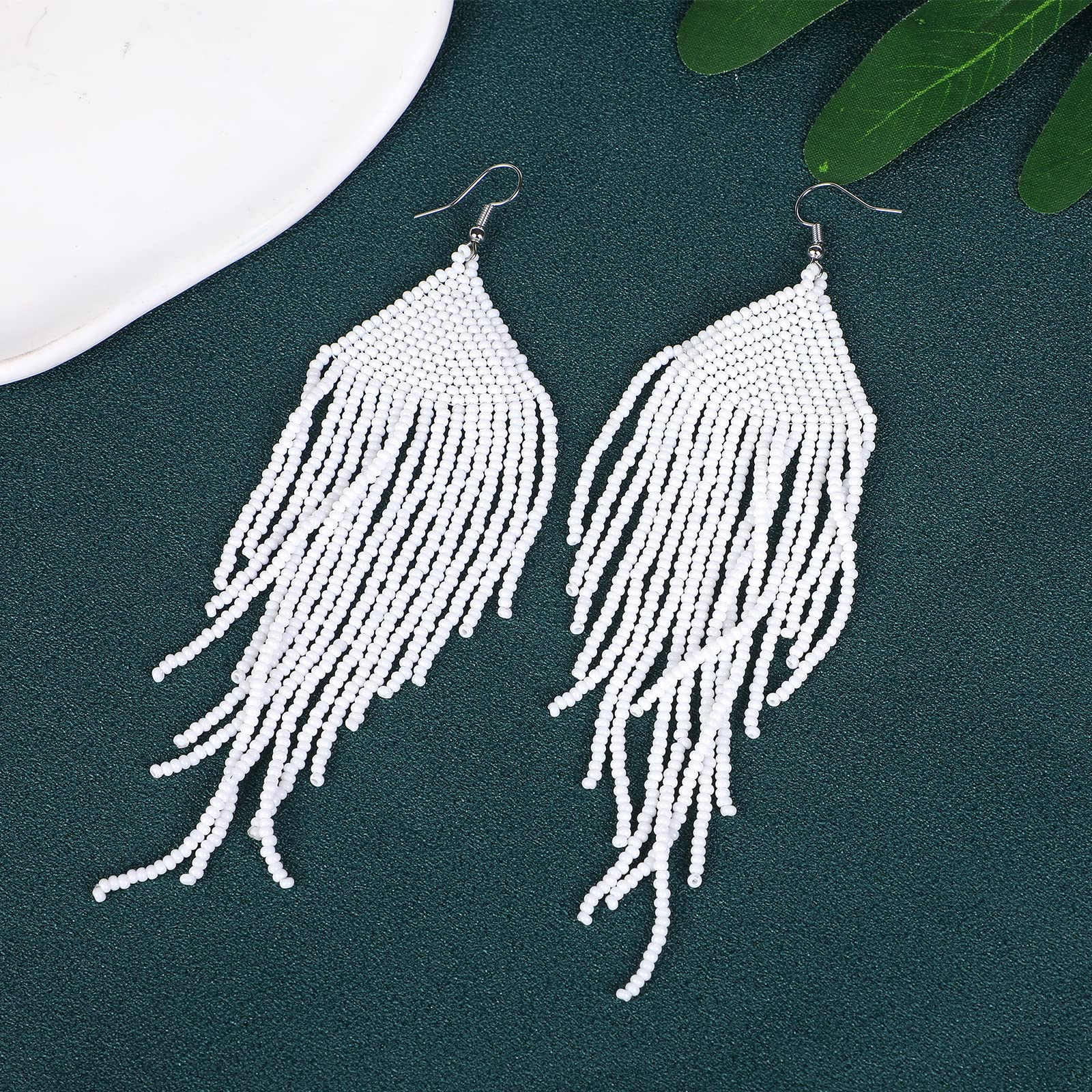 papasgix Beaded Drop Dangle Earrings Boho Native Handmade Seed Bead Tassel Earring for Women