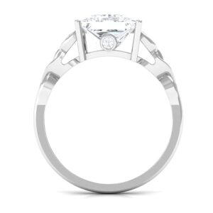 Certified Moissanite 8 MM Princess Cut Engagement Ring, D-VS1 Quality, Moissanite Celtic Knot Ring (Ready To Gift Jewelry Box), 14K White Gold, Size:US 6.00