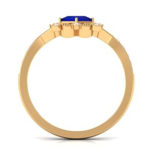 Rosec Jewels Certified Lab Grown Blue Sapphire Diamond Vintage Ring, 5 MM Sapphire Princess Cut Engagement Ring, AAAA Quality, 14K Yellow Gold, Size:US 7.50