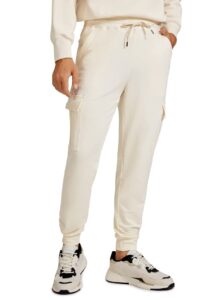 crz yoga men's cargo joggers pants - 29" cotton lightweight casual lounge athletic workout sweatpants with pockets white apricot x-large