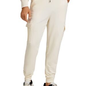 CRZ YOGA Men's Cargo Joggers Pants - 29" Cotton Lightweight Casual Lounge Athletic Workout Sweatpants with Pockets White Apricot X-Large