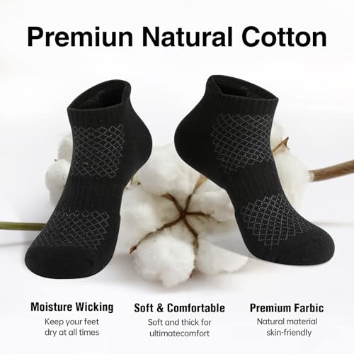 COOPLUS Mens Cotton Socks Ankle Athletic Cushion Running Socks for Men Moisture Wicking Breathable 6 Pairs