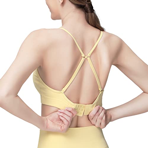 Sports Bras for Women - Criss-Cross Back High Impact Sports Bras for Womens Running Fitness Bra Yellow XL