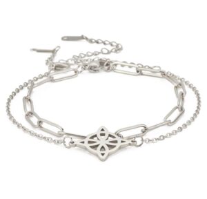 witches knot bracelet for women celtic knot wiccan symbol layered bracelet stainless steel unique charm adjustable double layer bracelet (silver, stainless steel)