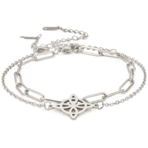 Witches Knot Bracelet For Women Celtic Knot Wiccan Symbol Layered Bracelet Stainless Steel Unique Charm Adjustable Double Layer Bracelet (silver, Stainless Steel)