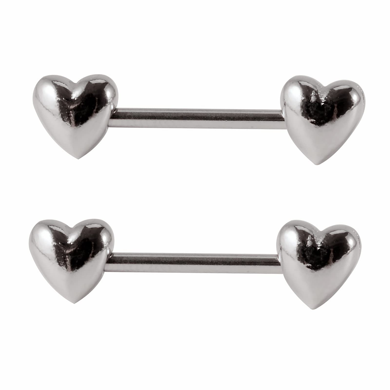 14G Stainless Steel Nipple Rings Solid Heart Straight Barbell Bars Tongue Ring 16mm(5/8 Inch) Body Piercing Jewelry