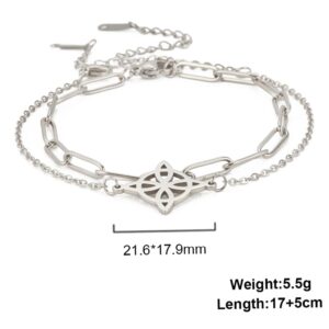 Witches Knot Bracelet For Women Celtic Knot Wiccan Symbol Layered Bracelet Stainless Steel Unique Charm Adjustable Double Layer Bracelet (silver, Stainless Steel)