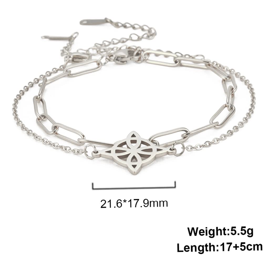 Witches Knot Bracelet For Women Celtic Knot Wiccan Symbol Layered Bracelet Stainless Steel Unique Charm Adjustable Double Layer Bracelet (silver, Stainless Steel)