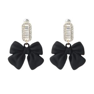 Channel V Black Bow Earrings for Women Rhinestone Black Red Vintage Earrings Luxury Sparkle Statement Square Crystal Jewelry Ribbon Bowknot Party Earrings(Black)