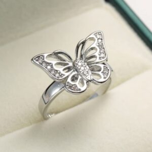 HUKQBUNX 925 Sterling Silver creative women's Zircon hand decoration Animal Butterfly small crystal small diamond women's fresh ring size 6-10 (Size 9)