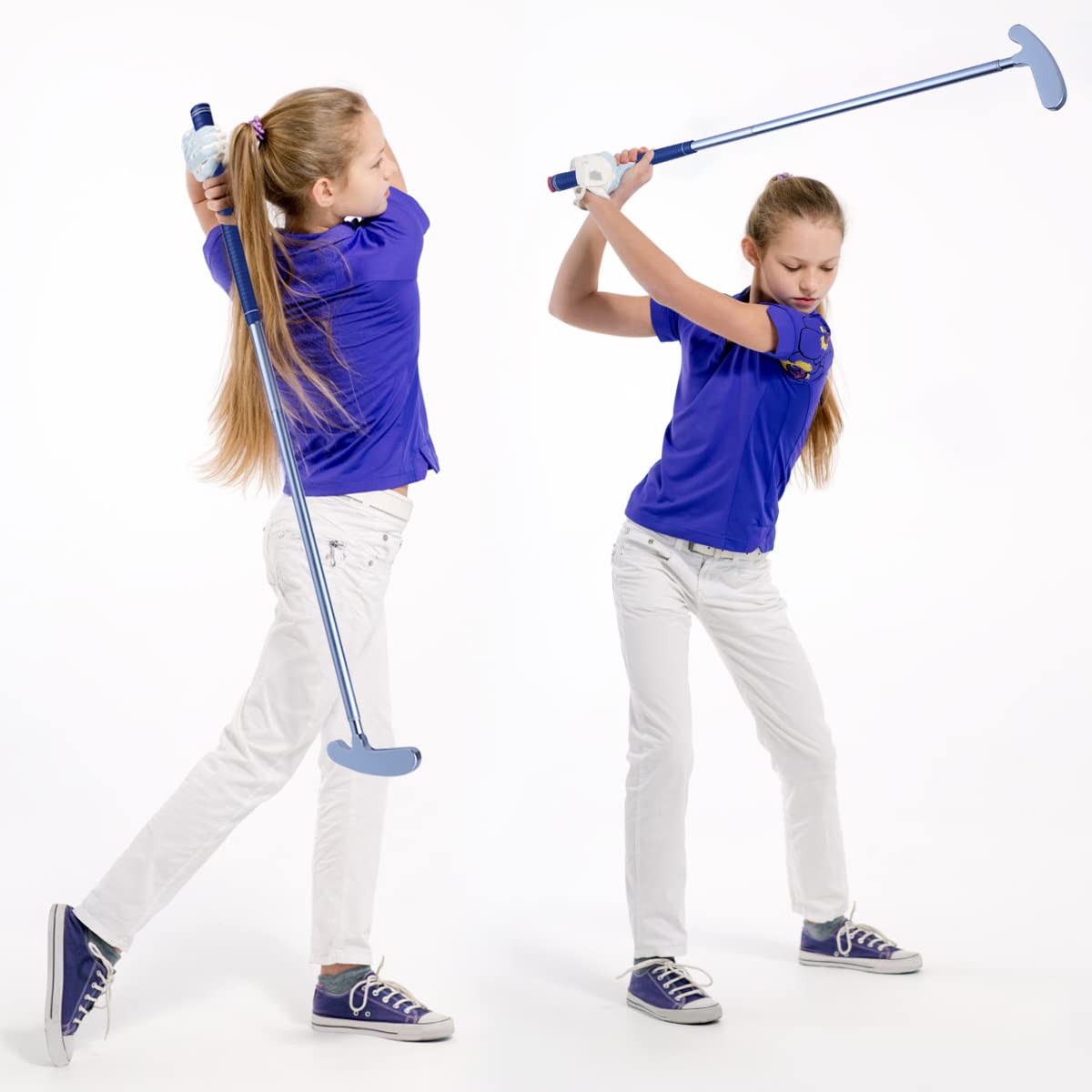 Wassteel Kids Golf Clubs-6063 Aluminum Alloy Golf Putter for Kids Left Handed Golf Set, Indoor/Outdoor Two - Mini Golf Putters Golf Gifts for 5~9 Year Old Boys Girls & 5 Plastic Golf Balls-Silver&Blue