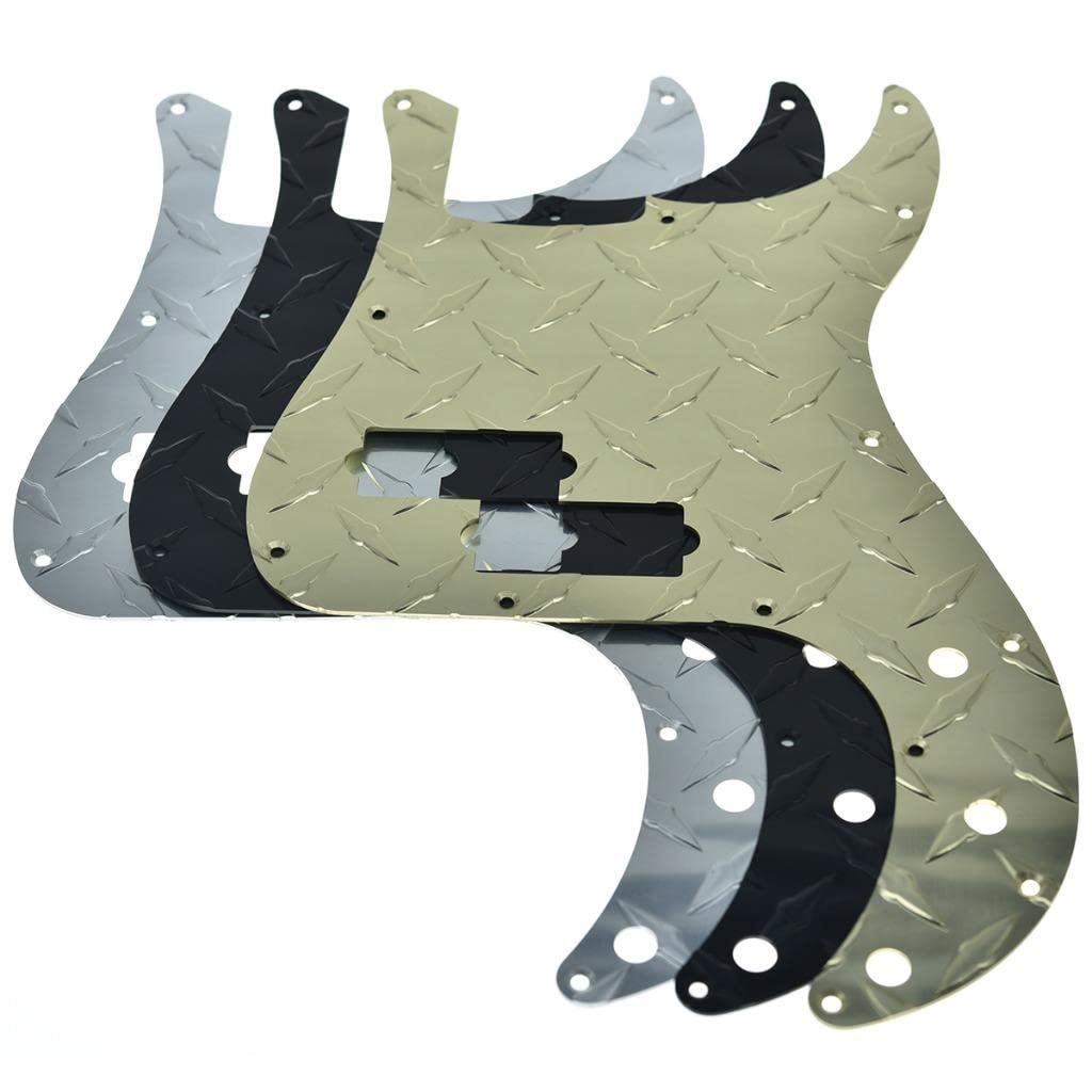 KAISH Premium 13-Hole Metal Diamond Plate Modern Style Standard Precision P Bass Pickguard Aluminium Anodized PB Pickguard for American FD P Bass Silver