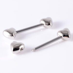 14G Stainless Steel Nipple Rings Solid Heart Straight Barbell Bars Tongue Ring 16mm(5/8 Inch) Body Piercing Jewelry