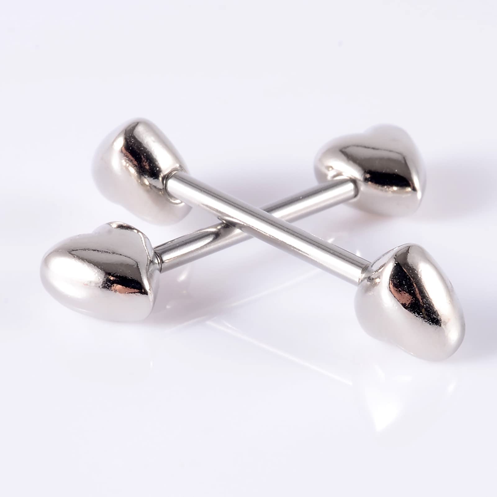 14G Stainless Steel Nipple Rings Solid Heart Straight Barbell Bars Tongue Ring 16mm(5/8 Inch) Body Piercing Jewelry