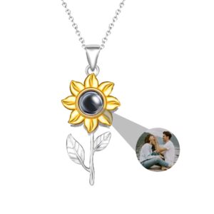 personalized photo projection necklace custom sunflower photo necklace with picture inside sterling silver projection necklace custom photo gifts for women wife mom