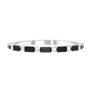 Certified Lab Grown Black Diamond Half Eternity Ring, AAAA Quality, Black and White Diamond Promise Ring, 14K White Gold, Size:US 8.00