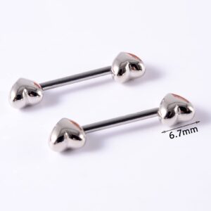 14G Stainless Steel Nipple Rings Solid Heart Straight Barbell Bars Tongue Ring 16mm(5/8 Inch) Body Piercing Jewelry