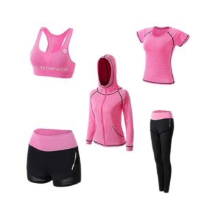 HGps8w 5pcs Workout Sets Outfits for Women, Women's Athletic Sport Yoga Gym Fitness Exercise Clothes Jogging Tracksuits