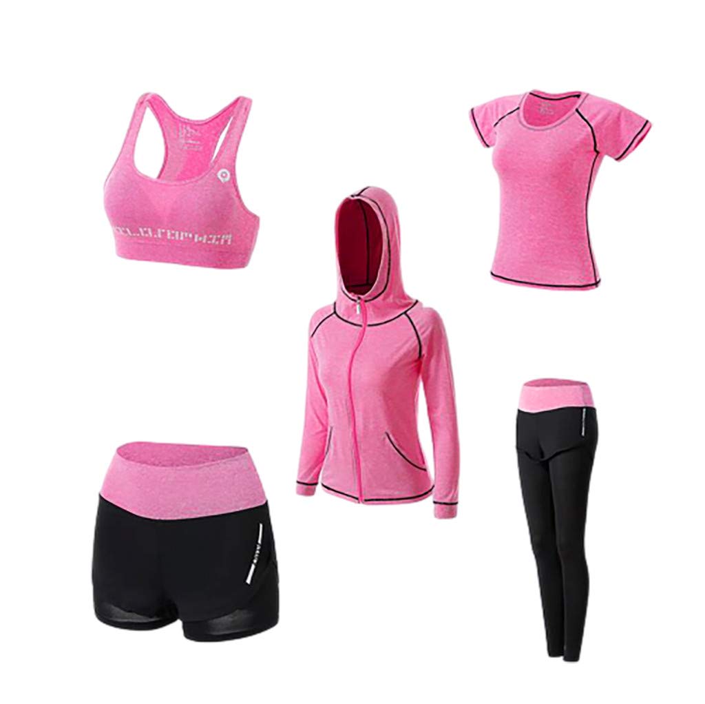 HGps8w 5pcs Workout Sets Outfits for Women, Women's Athletic Sport Yoga Gym Fitness Exercise Clothes Jogging Tracksuits