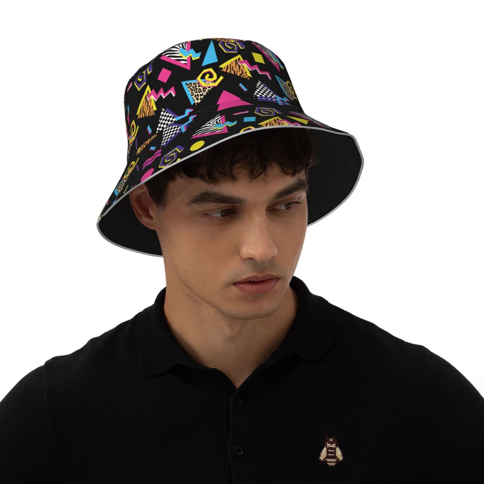 Retro 80s 90s Bucket Hat Accessories Women Men Black Hip Hop Cap Party Outfits