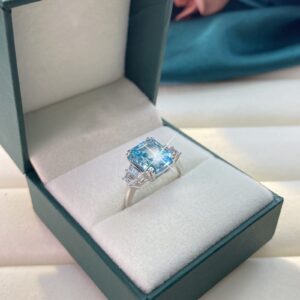 shuaiguo 925 Sterling Silver London Blue Topaz Women's Engagement Ring 14K White Gold Women's Solitaire Ring