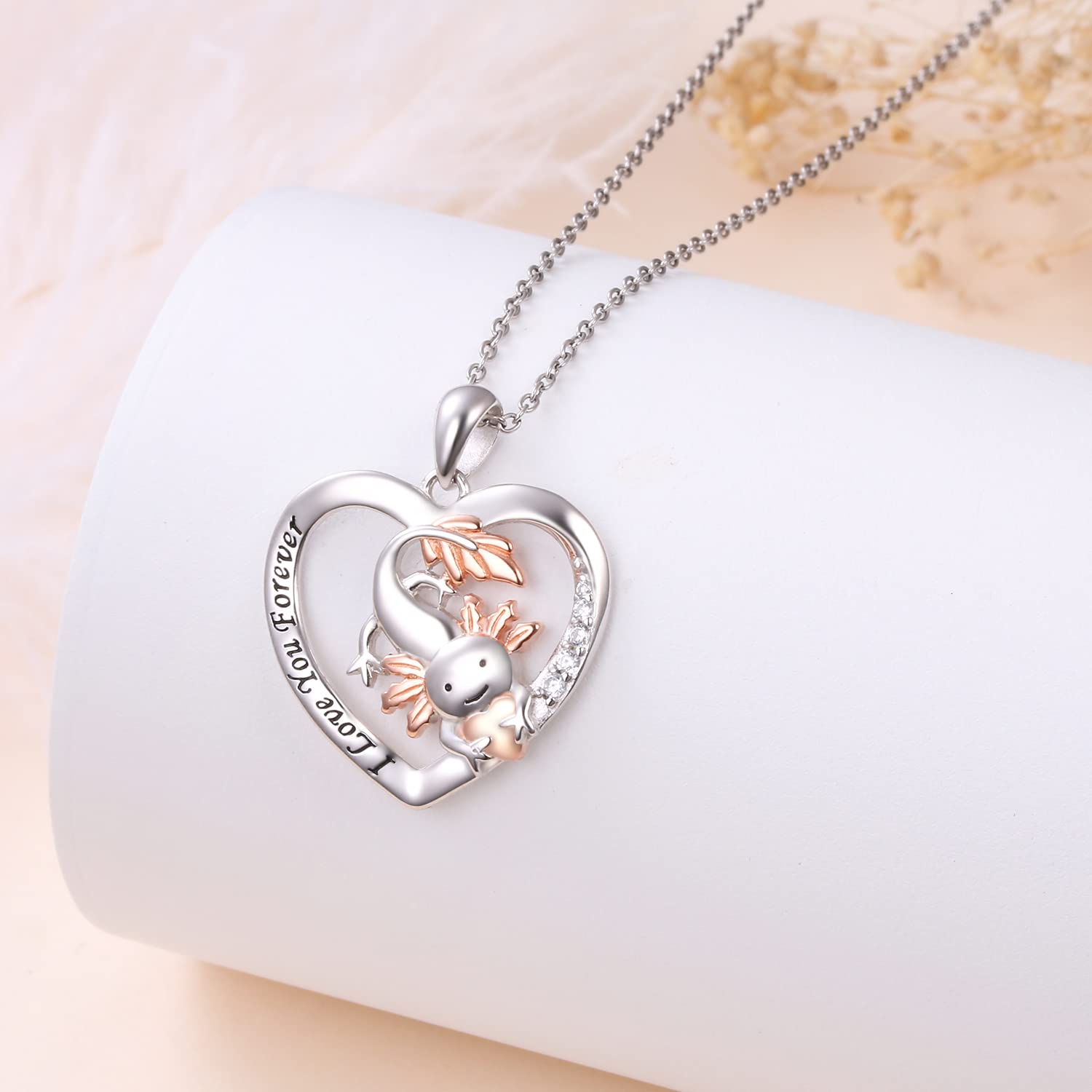 HOOHWE Axolotl Gifts 925 Sterling Silver Axolotl Pendant Necklace Heart Axolotl Jewelry for Women