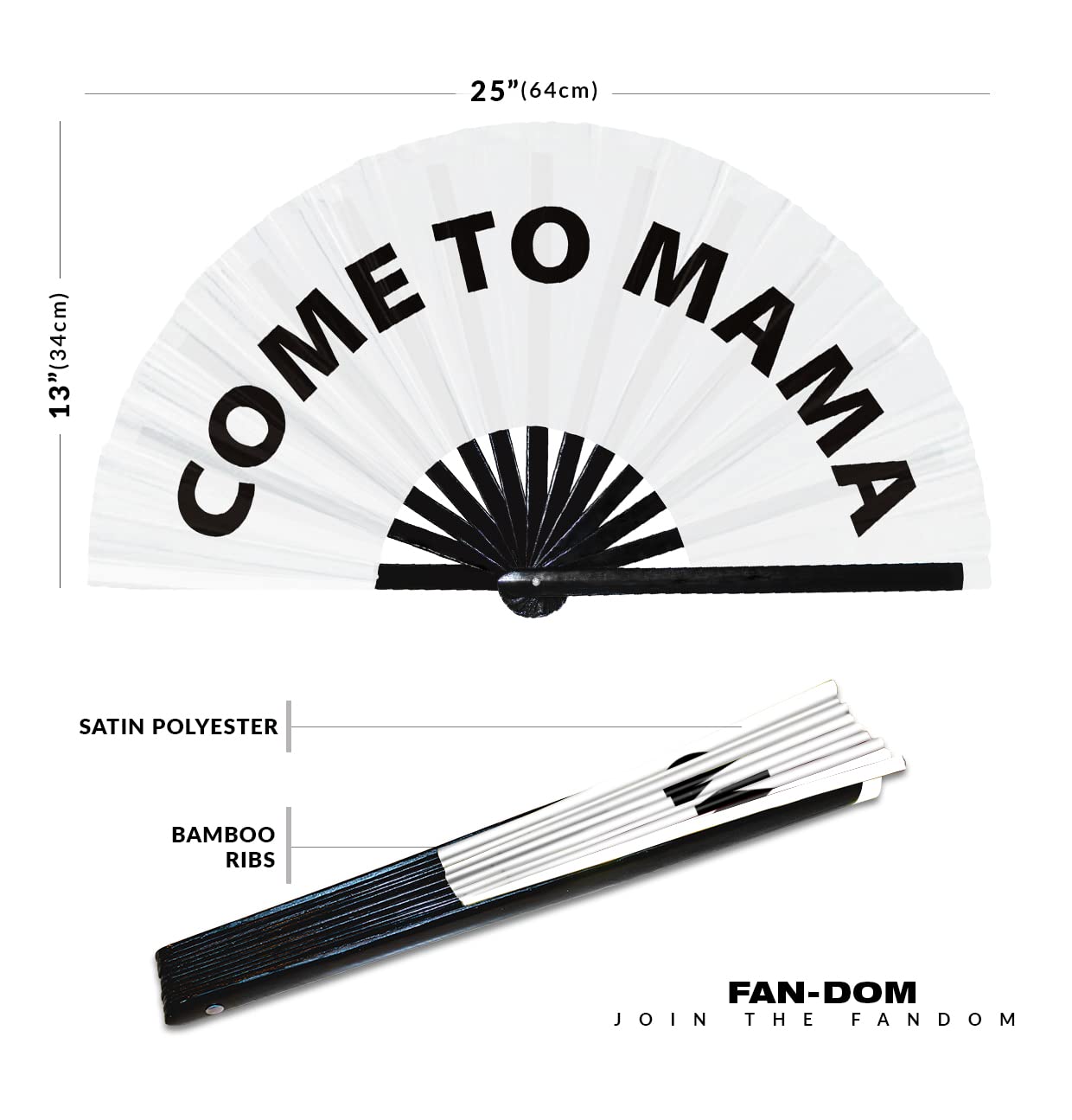 Come to Mama hand fan foldable bamboo circuit hand fan funny gag slang words expressions statement gifts Festival accessories Rave handheld Circuit event fan Clack fans (White)