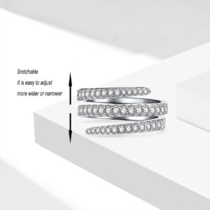 Twisted Flexible Zirconias Band Ring,S925 Sterling Silver Spring Swirl Spiral Infinity Cubic Zirconia Band Ring,Twist Eternity Wedding Engagement CZ Gem Crystal Band Ring Jewelry for Women (Ring_A, 9)