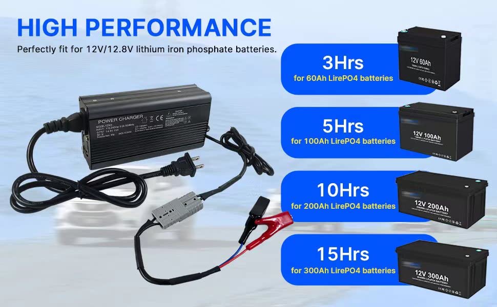 YZPOWER 14.6V 20A Lifepo4 Battery Charger for 12.8v 12v Lithium Iron Phosphate Batteries AC-DC Battery Charger Automatic Smart Portable Trickle Charger for Car Boat RV Lawn Mower Motorcycle Golf Cart