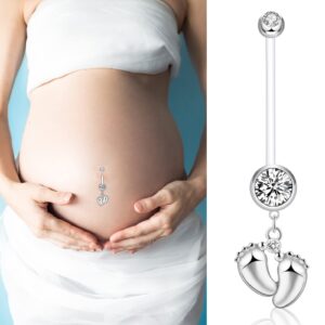 ONESING 3 Pcs 14G Pregnancy Belly Button Rings Flexible Maternity Belly Button Rings Plastic Long Pregnancy Belly Rings 38mm Cute CZ Jewelry Hypoallergenic Sport Navel Rings