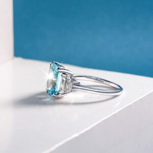 shuaiguo 925 Sterling Silver London Blue Topaz Women's Engagement Ring 14K White Gold Women's Solitaire Ring