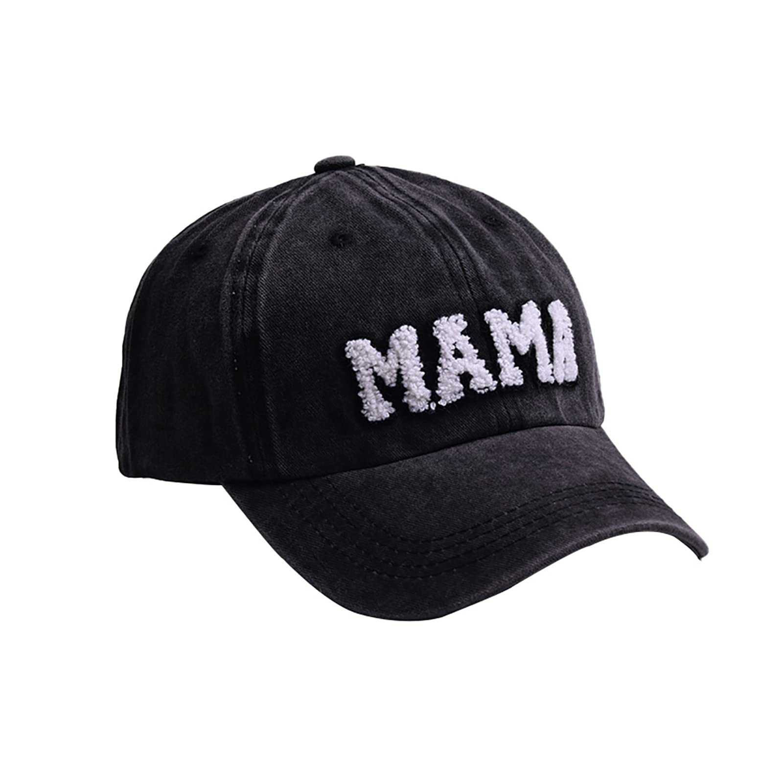 Waldeal Embroidered Mama Hat for Women, Gifts for Mom, Wife, Adjustable Washed Distressed Baseball Cap Black