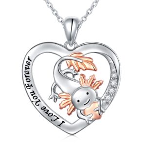 HOOHWE Axolotl Gifts 925 Sterling Silver Axolotl Pendant Necklace Heart Axolotl Jewelry for Women