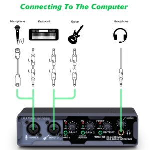 BOMGE USB Audio Interface(24 bit/192 kHz) with XLR,phantom power,Direct Monitoring,Loopback for PC Recording,Streaming,Guitarist,Vocalist and Podcasting